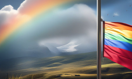 Rainbow in the sky with a rainbow in the background - 3D renderの素材