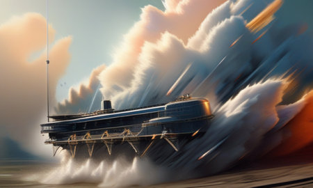 Cruise ship in the sea with high speed. 3d renderingの素材