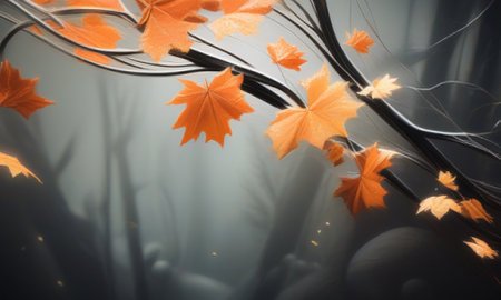 Autumn leaves background with bokeh effect. 3D renderingの素材