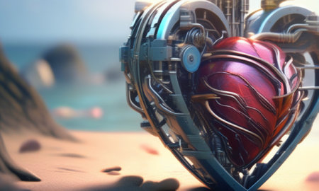 Heart in the form of a heart on the beach. 3d renderの素材