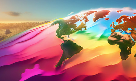 3D render of planet earth with colorful sunset background. Elements of this image furnished by NASAの素材