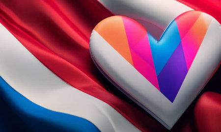 Heart shape on the flag of the Netherlands. 3D illustration.の素材