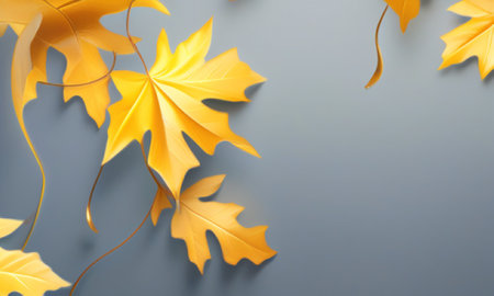 Autumn maple leaves on gray background. 3d render illustration.の素材
