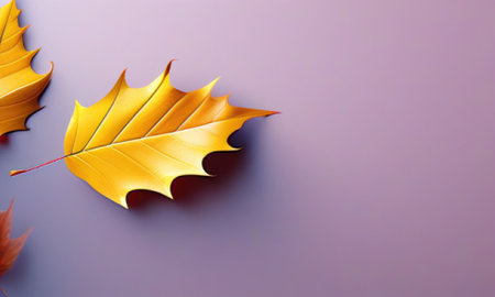 Autumn leaves on a purple background. 3d rendering, 3d illustration.の素材