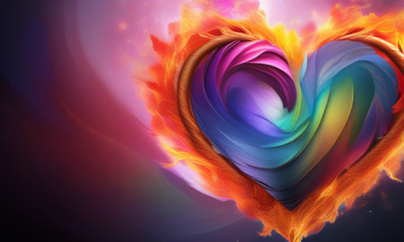 Valentines day background with heart in fire. 3d illustrationの素材