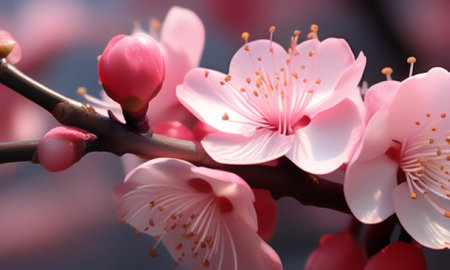 cherry blossom in spring, pink and white plum blossomsの素材