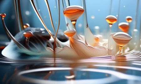 Falling drops of oil. 3d rendering, 3d illustration.の素材