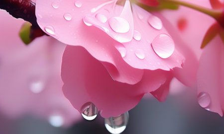 Water drops on pink flower petals. Shallow depth of fieldの素材