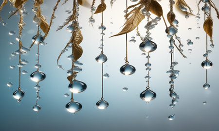 3d rendering of water drop hanging from the ceiling in the gardenの素材
