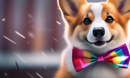 Welsh corgi dog in a bow tie. 3d renderingの素材