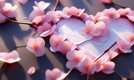 Heart of pink petals on the background of the shadow of the sunの素材
