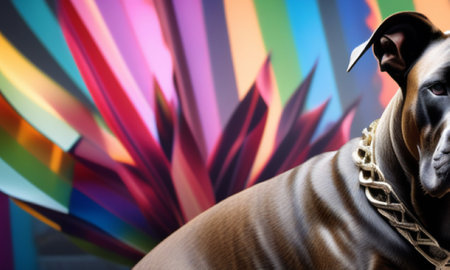 American Staffordshire Terrier dog on a colorful background. Studio shot.の素材