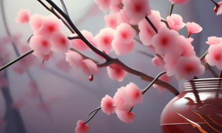 Plum blossom in vase on the window background, soft focusの素材