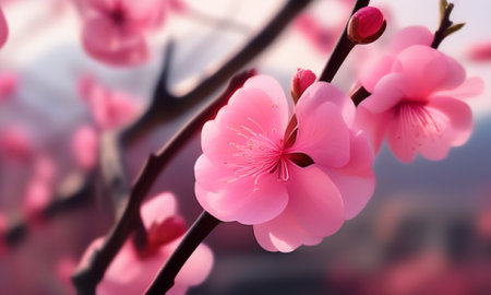 Plum blossom in spring, close up. Beautiful pink flowersの素材