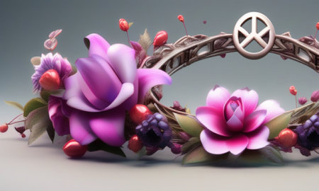 wedding crown with flowers on gray background. 3d illustrationの素材