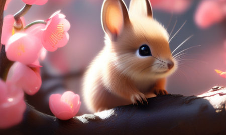 Cute little rabbit and pink sakura blossom, spring seasonの素材