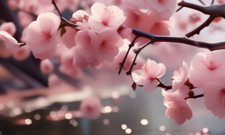 cherry blossom sakura in spring, pink sakura flowers backgroundの素材