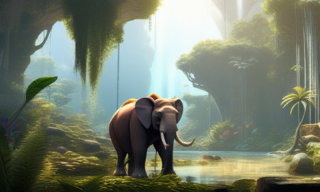 Elephant in the zoo. 3D render. Illustration.の素材