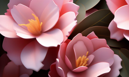 3d rendering of artificial flowers in pink and brown colors isolated on black backgroundの素材