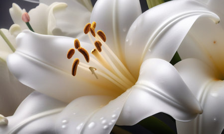 White lily on a dark background close-up macro photography.の素材