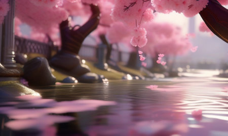 Cherry blossoms blooming in the park with a vaseの素材