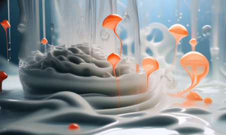 3d rendering of spermatozoons floating in a liquid.の素材