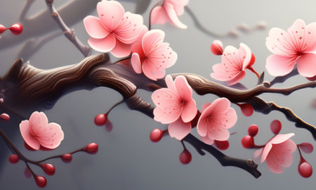 cherry blossom sakura flower on dark background. 3d illustrationの素材