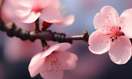 cherry blossom in spring time on blue sky background with soft focusの素材