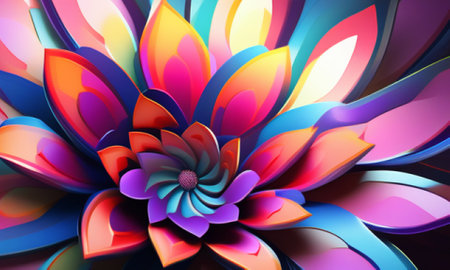 3d illustration of abstract background with flower petals in rainbow colorsの素材