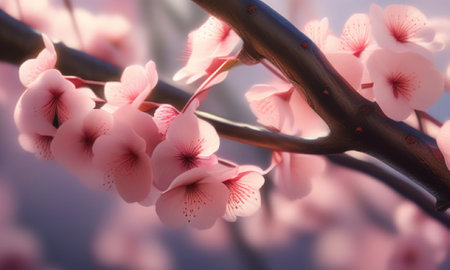 Beautiful pink sakura flowers blooming in the garden with soft focusの素材