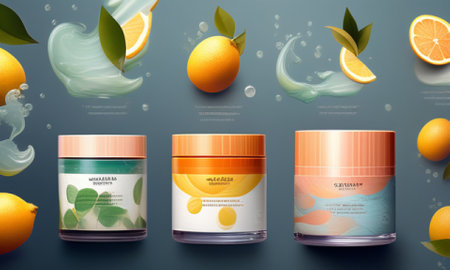Lemon Serum and Vitamin C 3D Realistic Vector Packaging Design Templateの素材