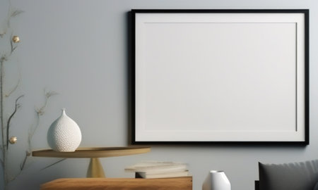 Modern living room interior with mock up poster frame. 3D renderingの素材