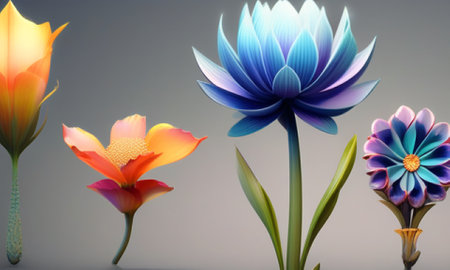 Colorful flowers on a light background. 3d rendering, 3d illustration.の素材