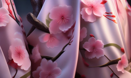 Japanese-style wedding dress, close-up of pink flowers.の素材