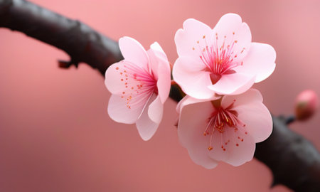 cherry blossom, pink flower on tree branch on pink backgroundの素材