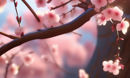 cherry blossom background with soft focus and bokeh effectの素材