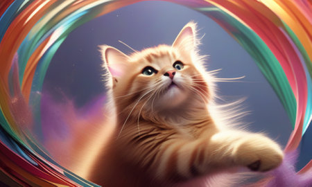 Beautiful red cat on a background of rainbow. 3d renderingの素材