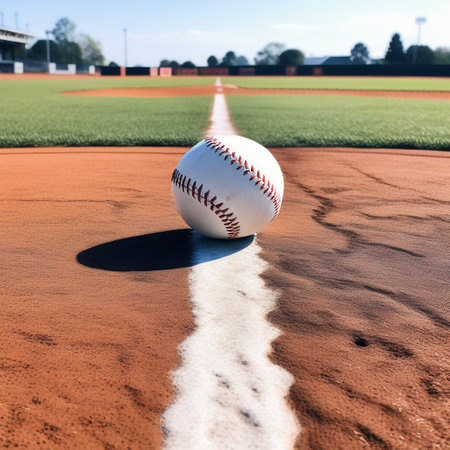 Baseball on the field. Baseball ball on the baseball field.の素材