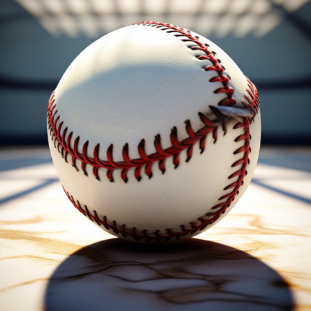 Baseball ball on the background of the baseball field. 3d renderingの素材