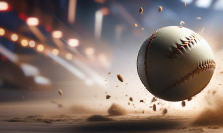 Baseball ball breaking through the sand on a baseball field. 3d renderingの素材