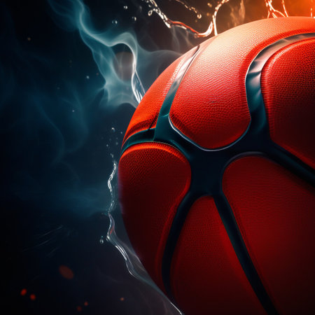 Basketball ball on a dark background with smoke. 3d illustrationの素材