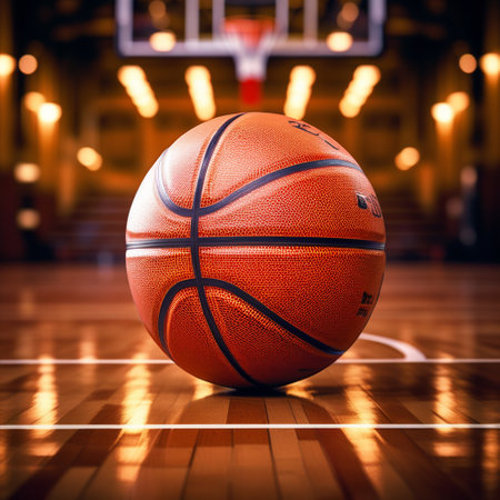 Basketball ball on the floor in the gym. 3d renderingの素材