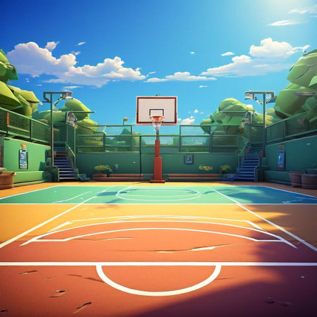 Basketball court in blue sky background. 3d render illustration.の素材