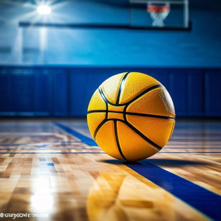 Basketball ball on the floor of the basketball court. 3d renderingの素材