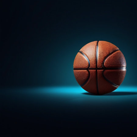 Basketball ball on dark blue background, 3d render illustration.の素材