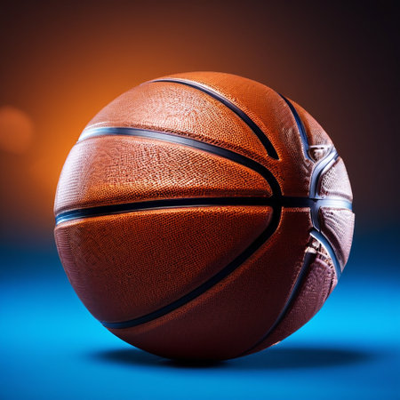 Basketball ball on a dark background. 3d rendering, 3d illustration.の素材