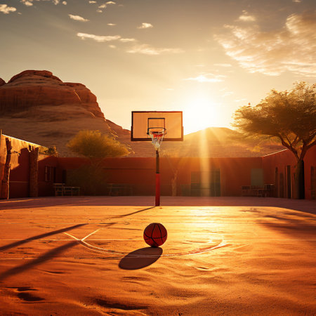 Basketball court at sunset in Valley of Fire, Nevada, USAの素材