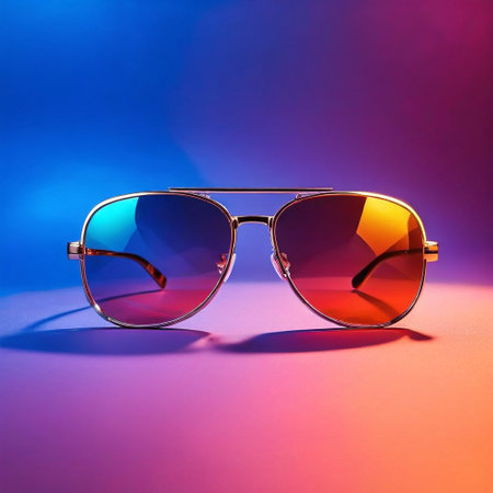 Sunglasses with brown glass in an iron frame on an abstract backgroundの素材