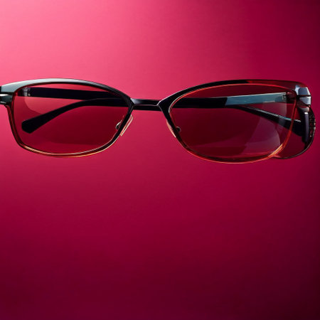 women's sunglasses with brown glass on a red background close-upの素材