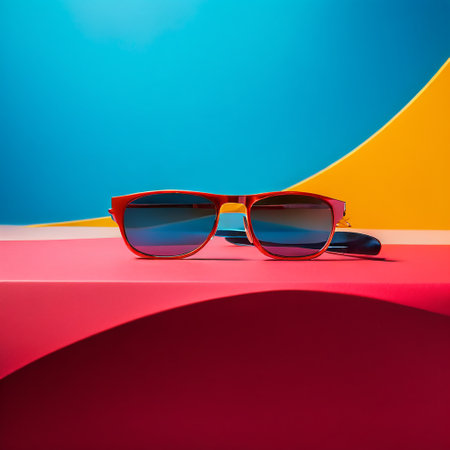 Sunglasses on colorful background. 3d illustration. Minimal style.の素材